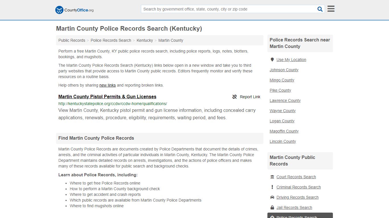 Police Records Search - Martin County, KY (Accidents & Arrest Records)