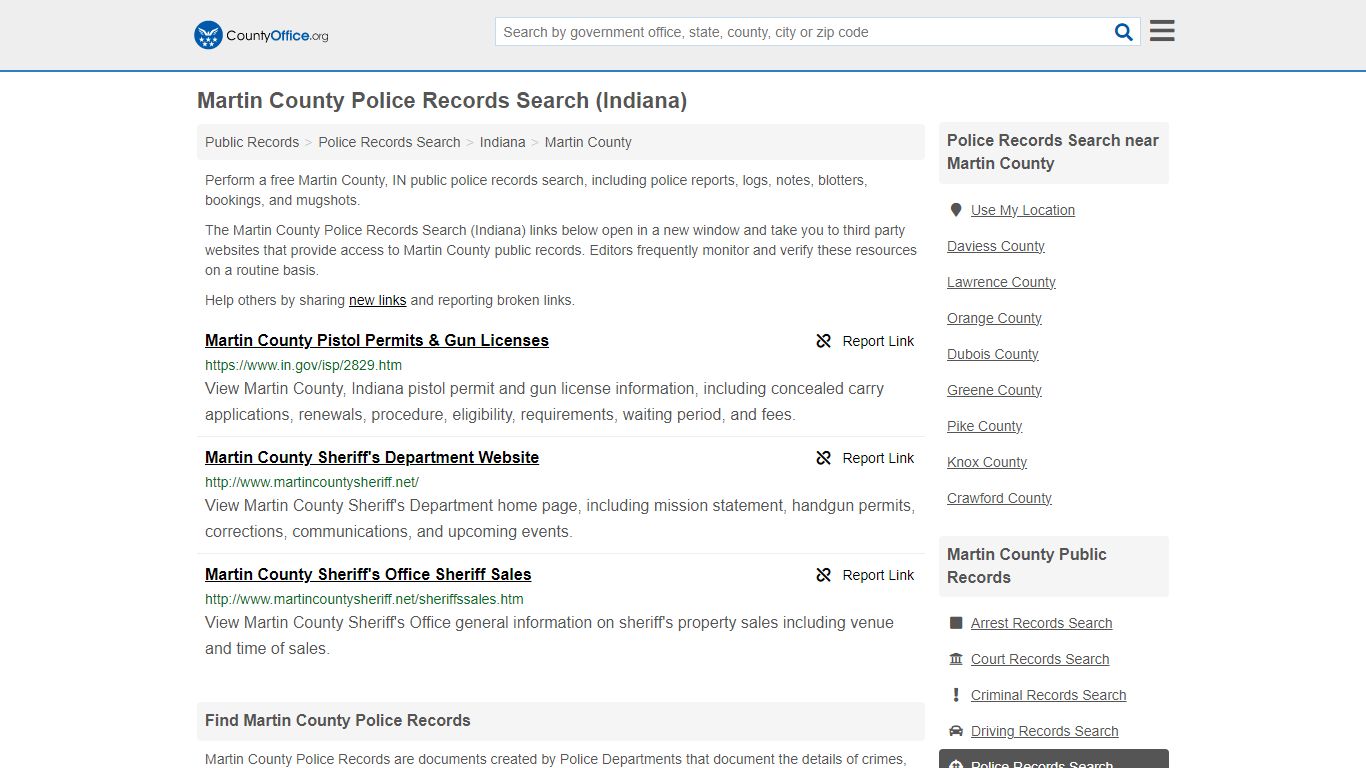 Martin County Police Records Search (Indiana) - County Office