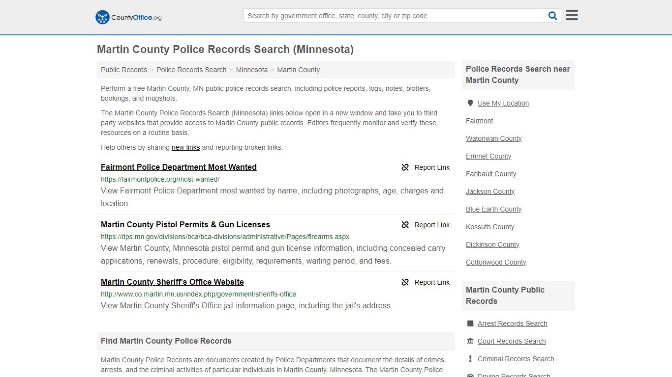 Police Records Search - Martin County, MN (Accidents & Arrest Records)